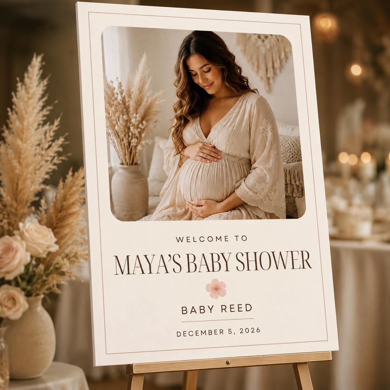 Baby Shower Welcome Sign, Minimalist Photo Poster, Neutral Boho Editable Printable Entrance Sign, Canva Template - Image 4