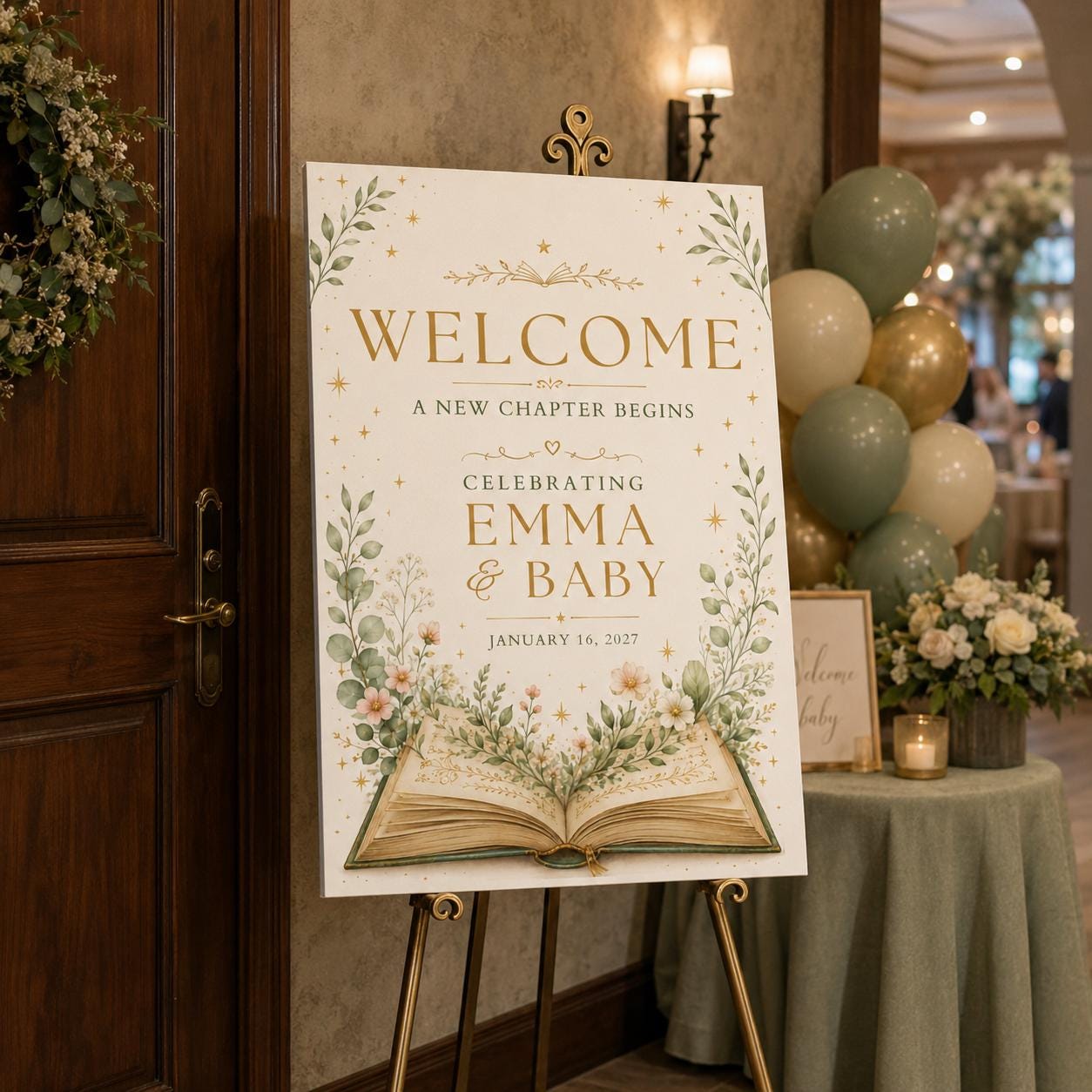 Baby Shower Welcome Sign, A New Chapter Begins Storybook Floral Book Theme Poster, Editable Printable Canva Template - Image 6
