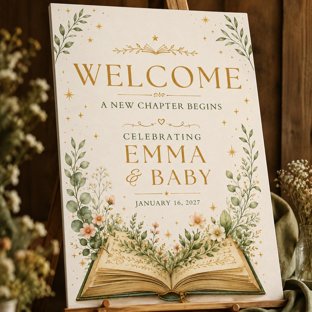 Baby Shower Welcome Sign, A New Chapter Begins Storybook Floral Book Theme Poster, Editable Printable Canva Template - Image 5