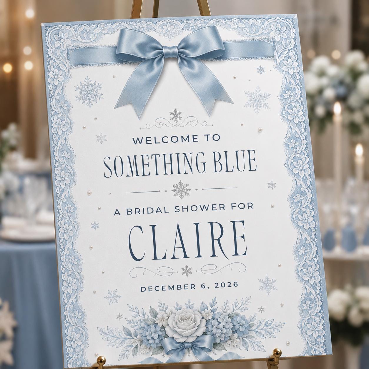 Something Blue Bridal Shower Welcome Sign, Blue Bow Winter Wedding Shower Poster, Editable Printable Sign, Canva Template - Image 5